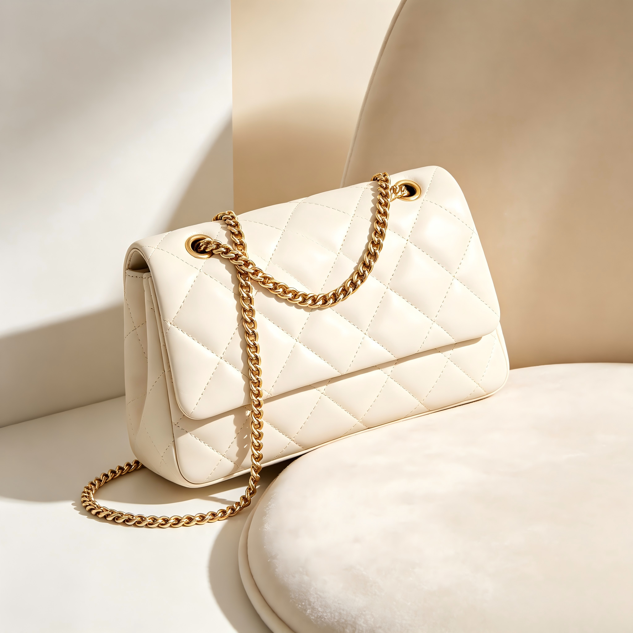 Mirbova Chic Cream Quilted Crossbody Bag