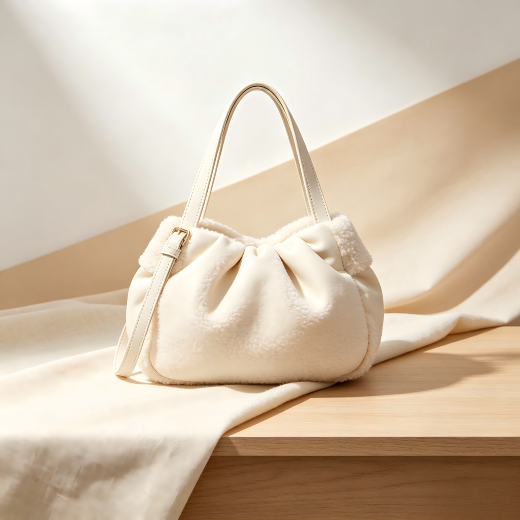 Mirbova Soft Cream Pleated Shoulder Pouch